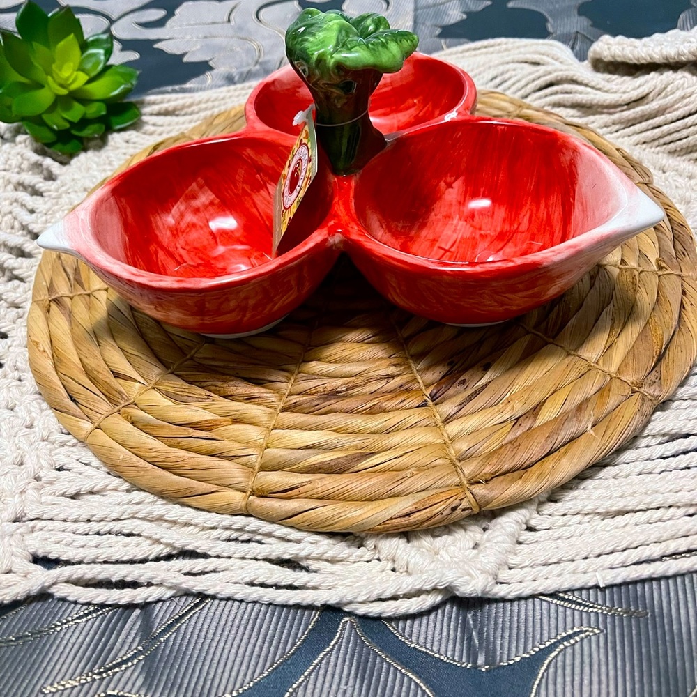 Radish Divided Condiment Serving Dish, Veggie Tray or Plate